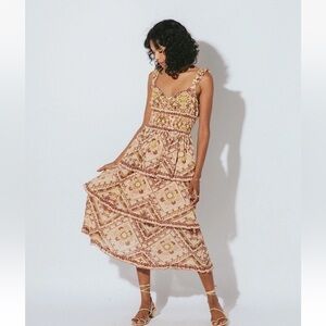 Cleobella Organic Cotton Ruffle Tiered Sweetheart Neckline Med Flirty Feminine